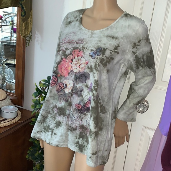 Cactus Shakespeare jewelled butterflies green tie dye shirt L - Picture 6 of 10